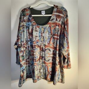Parsley & Sage Multicolor Abstract Cotton/rayon Blend Scoop Neck Top Sz 2XL